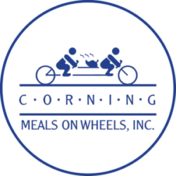 A blue and white logo for meals on wheels.