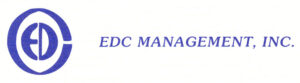 A blue and white logo of the cdc management.